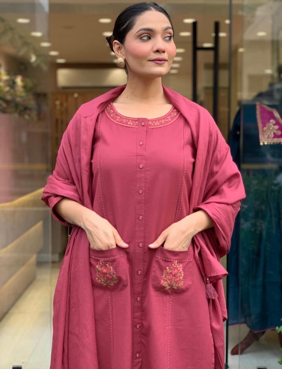 Women's printed cotton kurti pant set in three colours