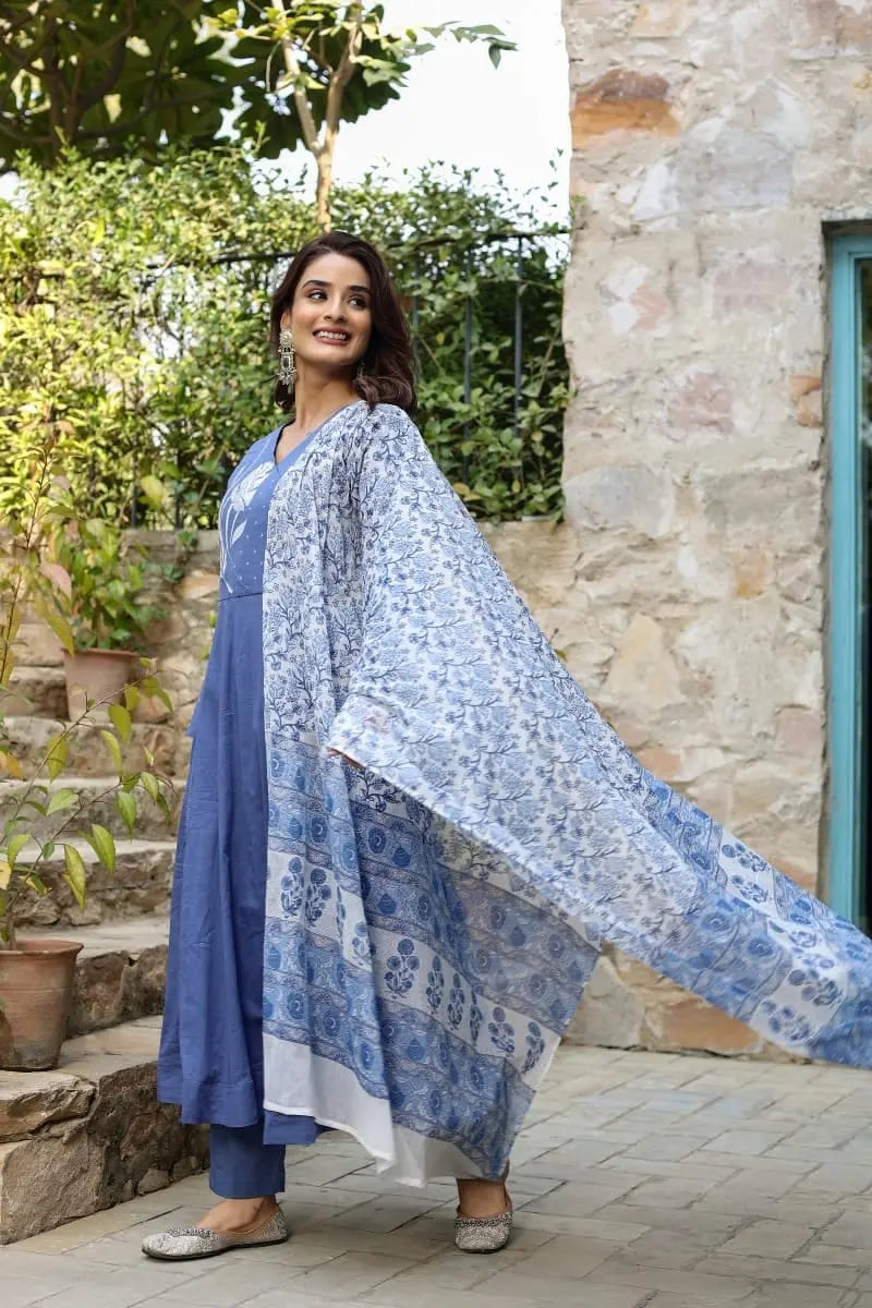 Varnika Flaired Embroidered Cotton Suit Set