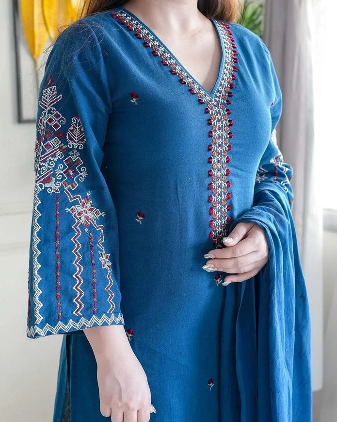 Light festive cotton kurti set with embroidered detailing and dupatta