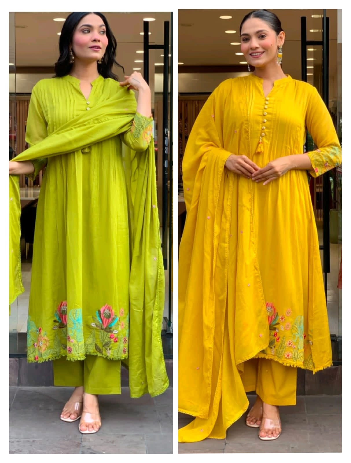 Embroidered cotton kurti pant set with malmal dupatta for women