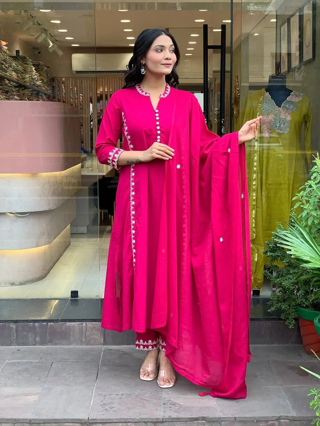 Pure cotton 60x60 kurta pant set with embroidery