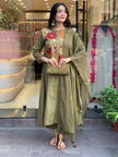 Premium embroidered cotton kurti pant dupatta set for festive wear