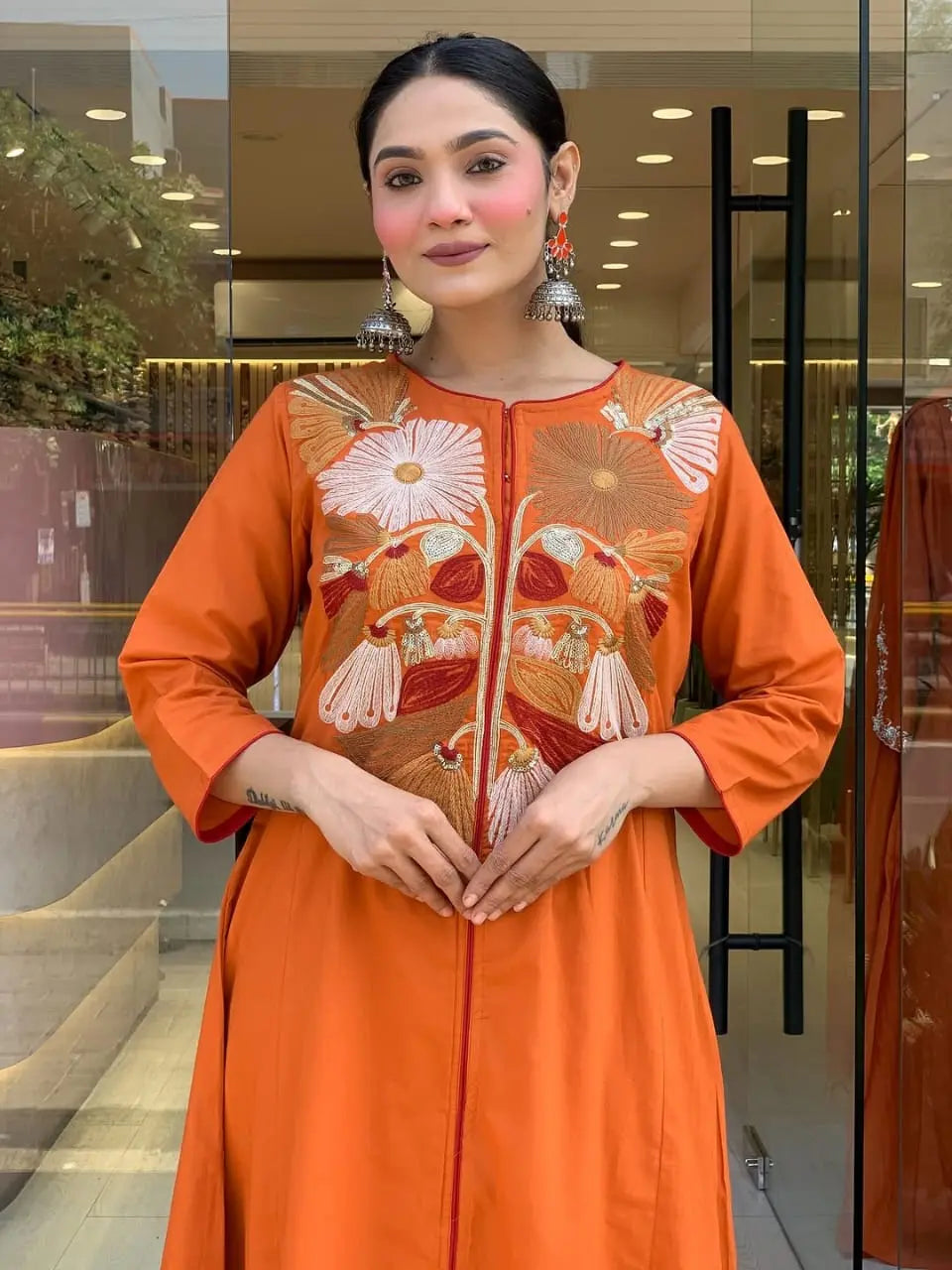 Women’s festive cotton kurta set with embroidered details and dupatta