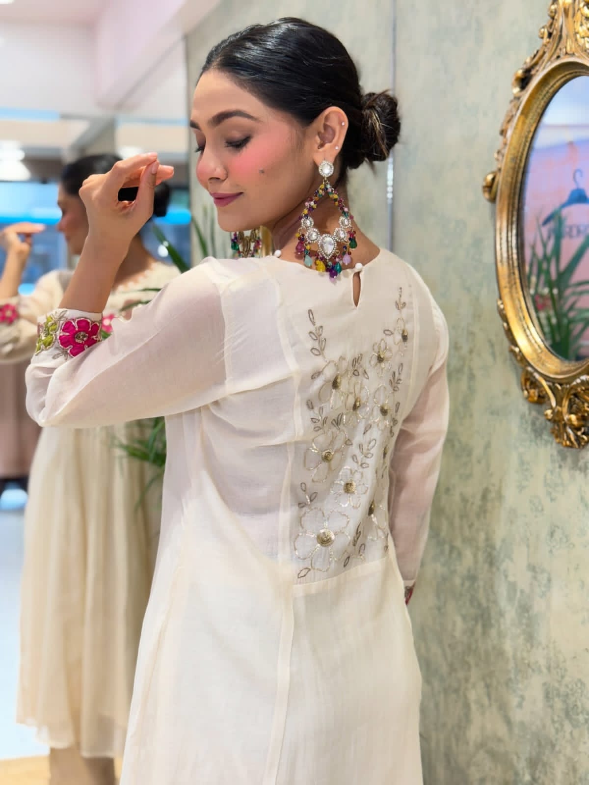Back embroidery detailing on cotton kurti