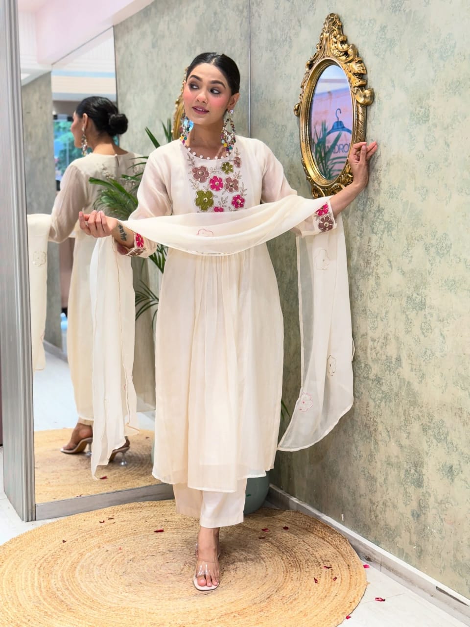 Complete festive kurti pant set with malmal lining