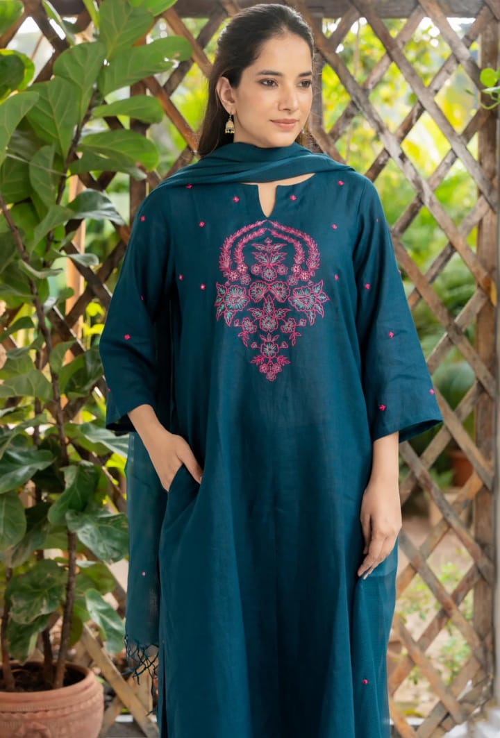 Floral embroidery kurta with nazmin dupatta celeb-inspired design