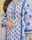 Lace-detailed cotton salwar suit with matching dupatta in two colors