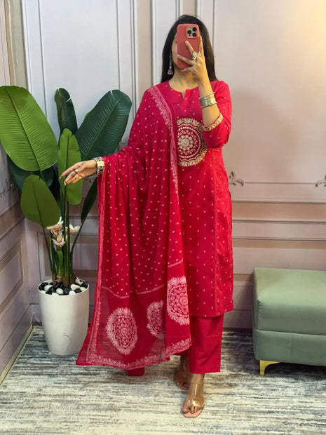 festive embroidered kurta set with malmal dupatta