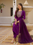 Embroidered rayon suit set with chinon dupatta

