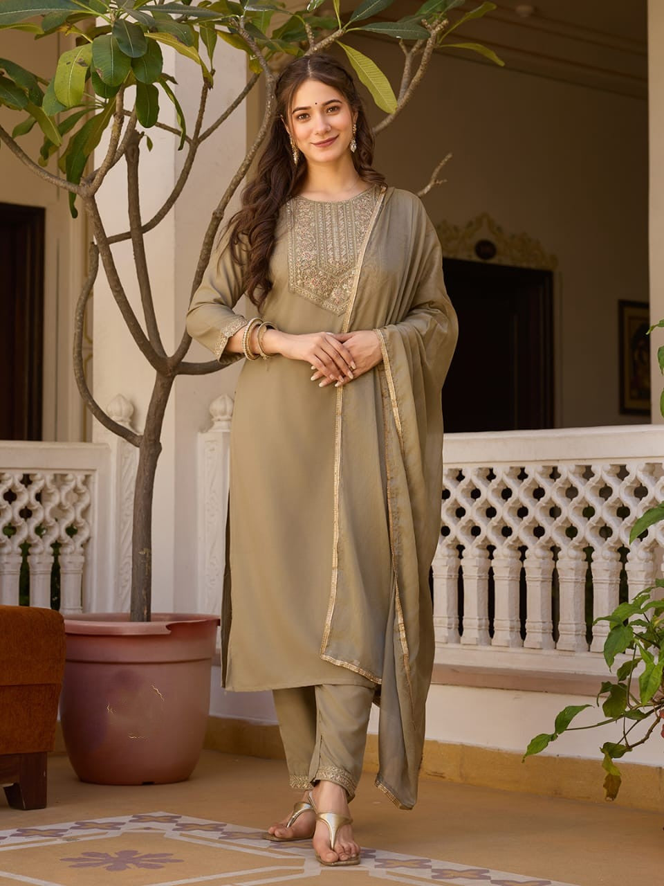Soft rayon kurti and pant with elegant embroidery

