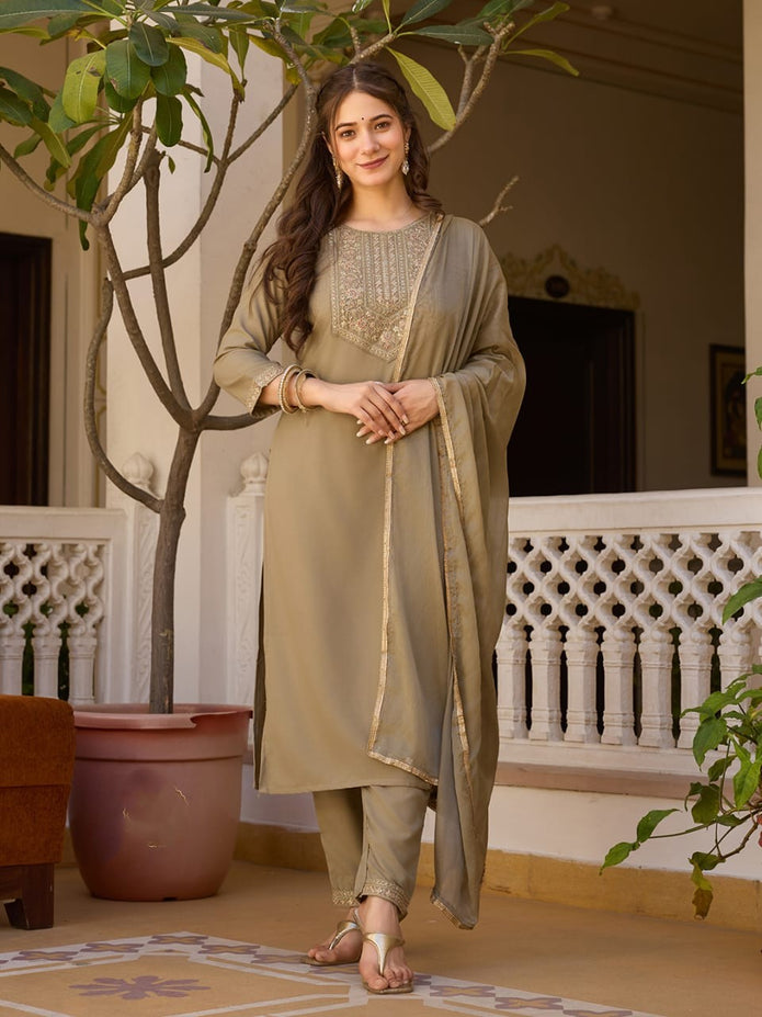 Soft rayon kurti and pant with elegant embroidery

