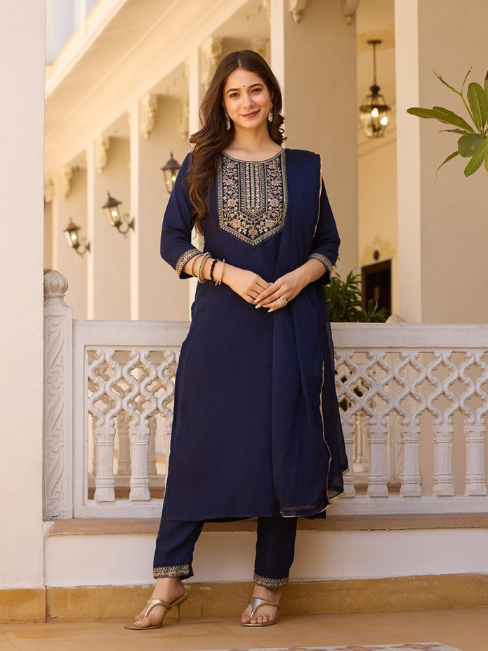 Embroidered kurti set in rayon with stylish look

