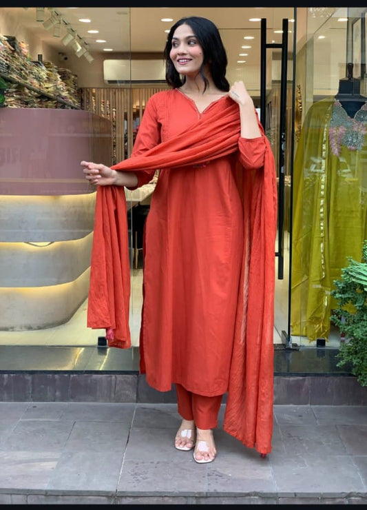 Embroidered yoke with pitten work on cotton kurta