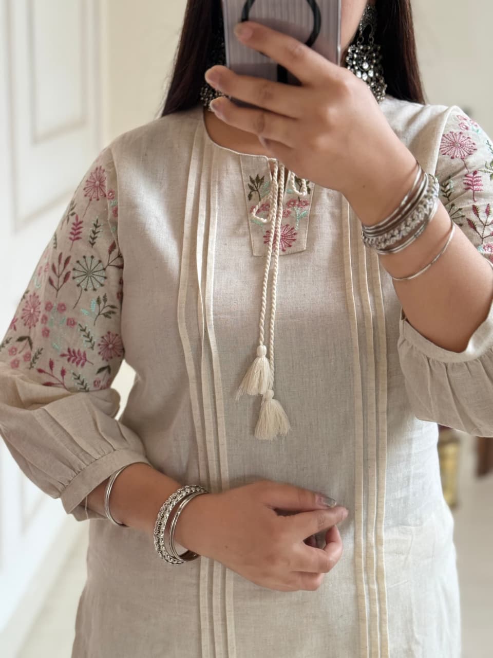 Casual and office wear flax cotton kurta pant outfit