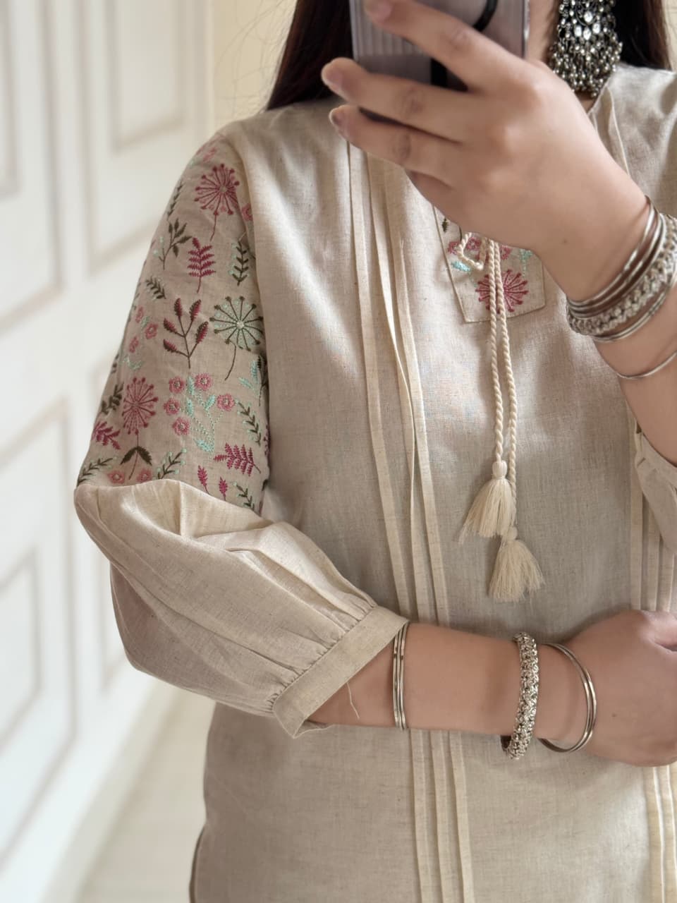 Wedding and haldi-ready embroidered cotton set for women