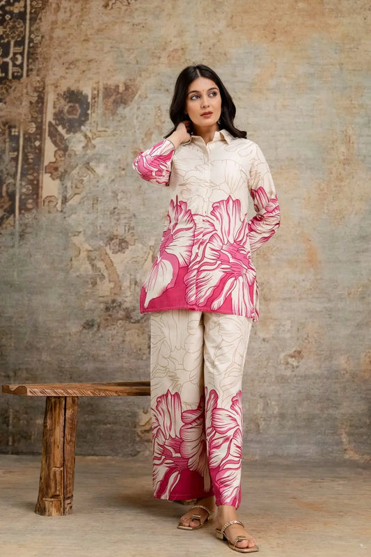 Floral cotton coord set with kurti and palazzo in two colors