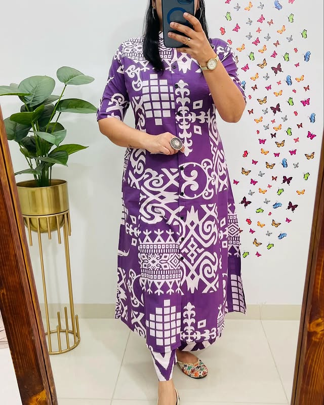 Designer cotton coord set with handcrafted yoke work

