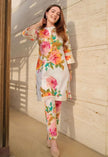 Muslin floral kurta pant set with lace

