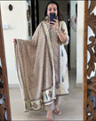 Full view of frock-style cotton kurti set with malmal dupatta

