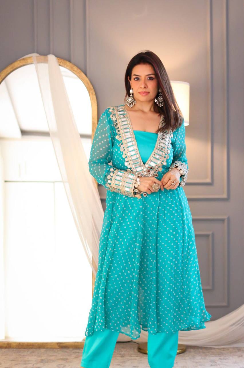 Women’s party wear georgette Anarkali kurti with side cut design