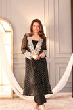 Georgette Anarkali side-cut kurti set with mirror lace embroidery