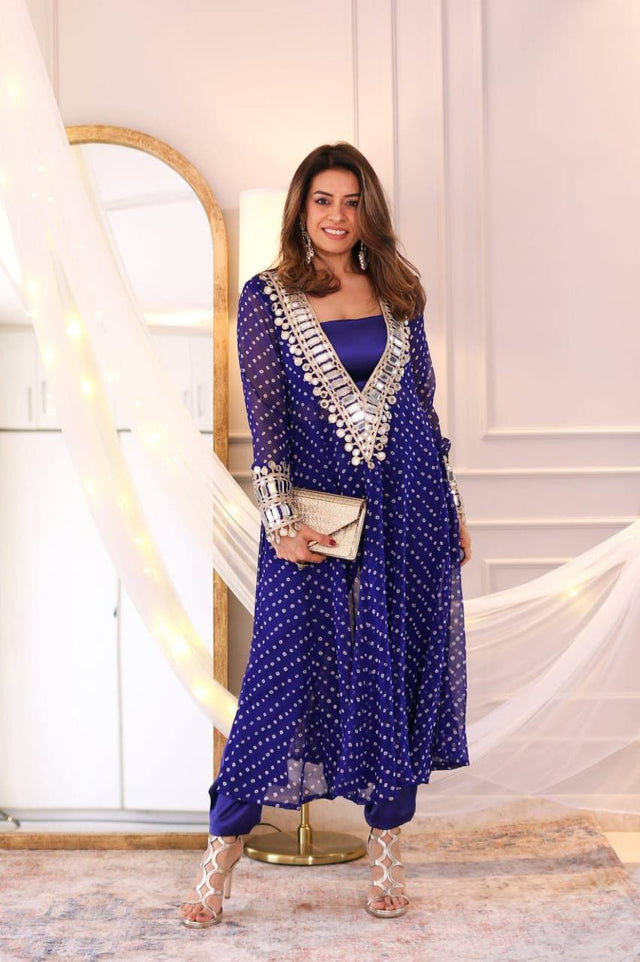 Festive Anarkali kurti set featuring original mirror lace detailing