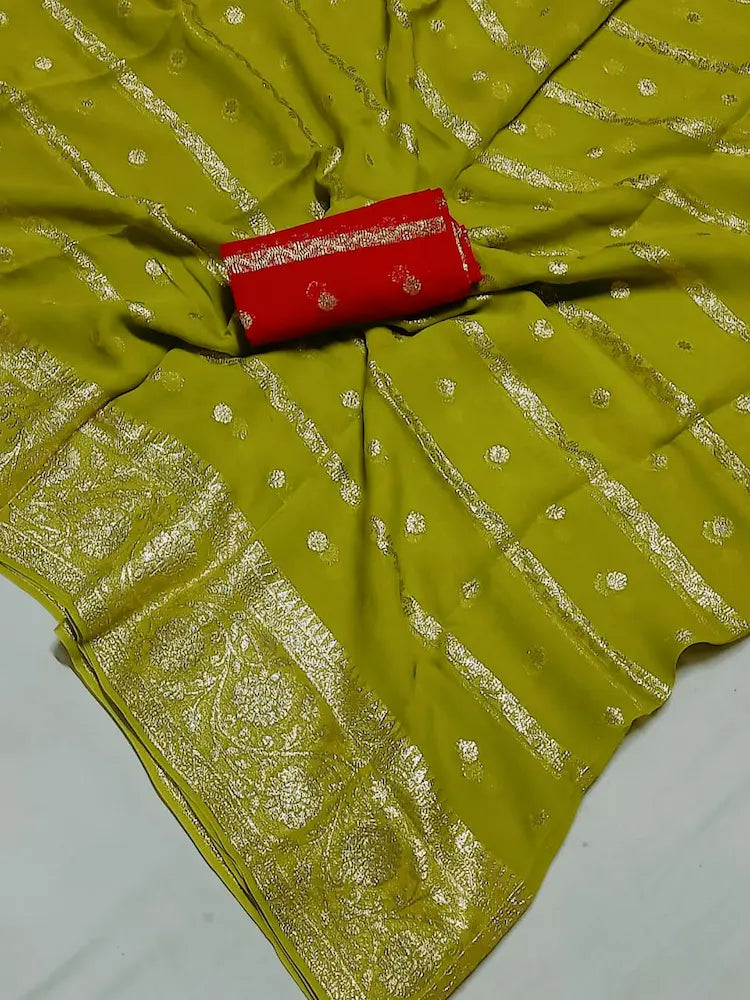 Festive georgette zari saree with all-over embroidery effect