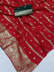 Gergette zari saree with contrast blouse in Jaipuri color