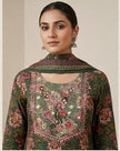 Women's green floral printed straight fit ethnic suit