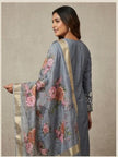 Women's grey ethnic suit set with white embroidered kurta