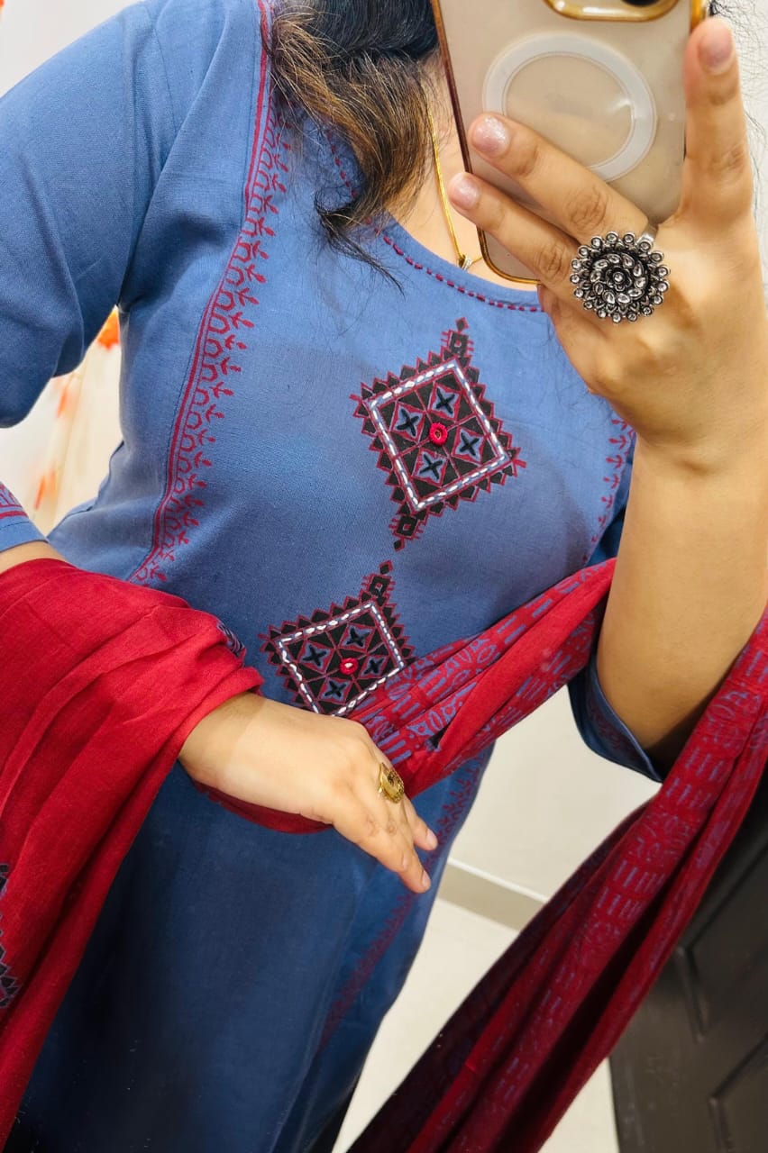 3-Piece Hand Block Print Cotton Suit Set for Women