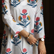 Close-up of Sanganeri floral print on pure Taj cotton fabric in pastel tones

