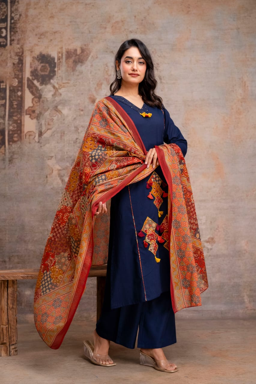 Women’s cotton kurti set with handcrafted embroidery