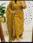 Full view of hand work cotton kurti set with soft dupatta


