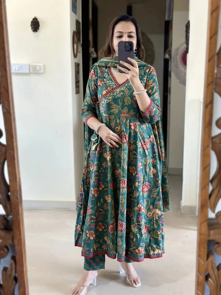 3-piece cotton handblock Anarkali dress Maabetii festive edit