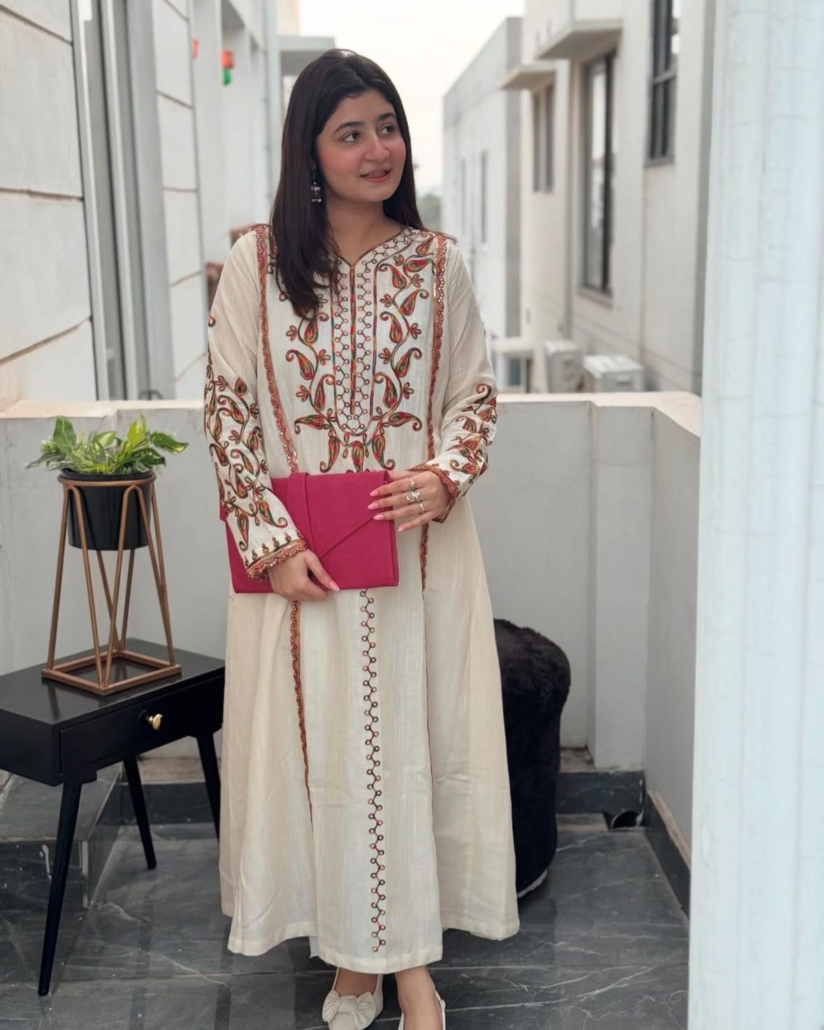 Handloom cotton flex kurti pant co-ord set with aari embroidery