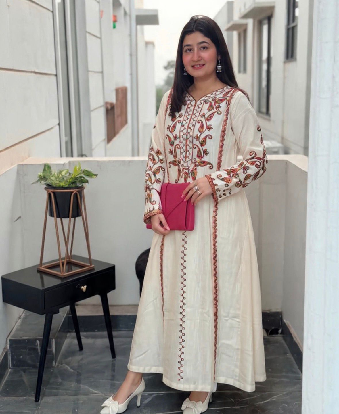 Embroidered cotton flex kurti pant set for women