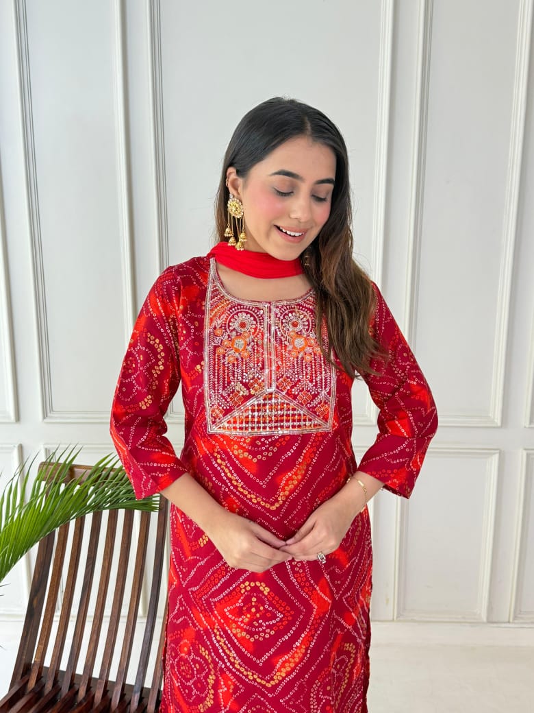 Close-up of handwork embroidery on neckline

