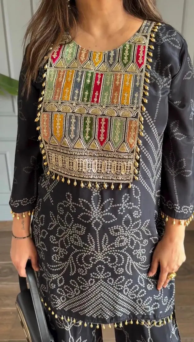 Winter special chinon co-ord set with crepe lining