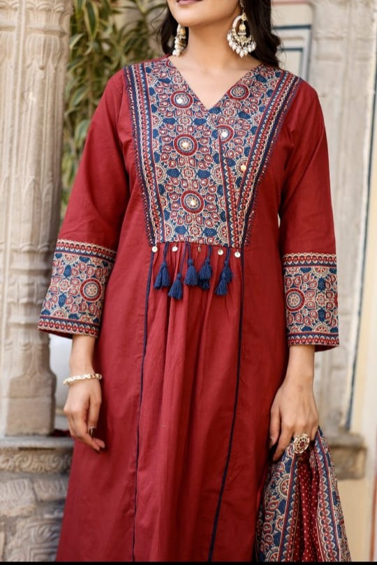 Close-up of pure cotton fabric and embroidery details