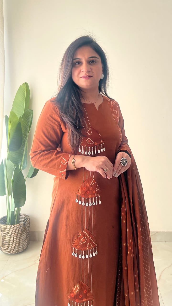 Fully stitched cotton kurti set with add work