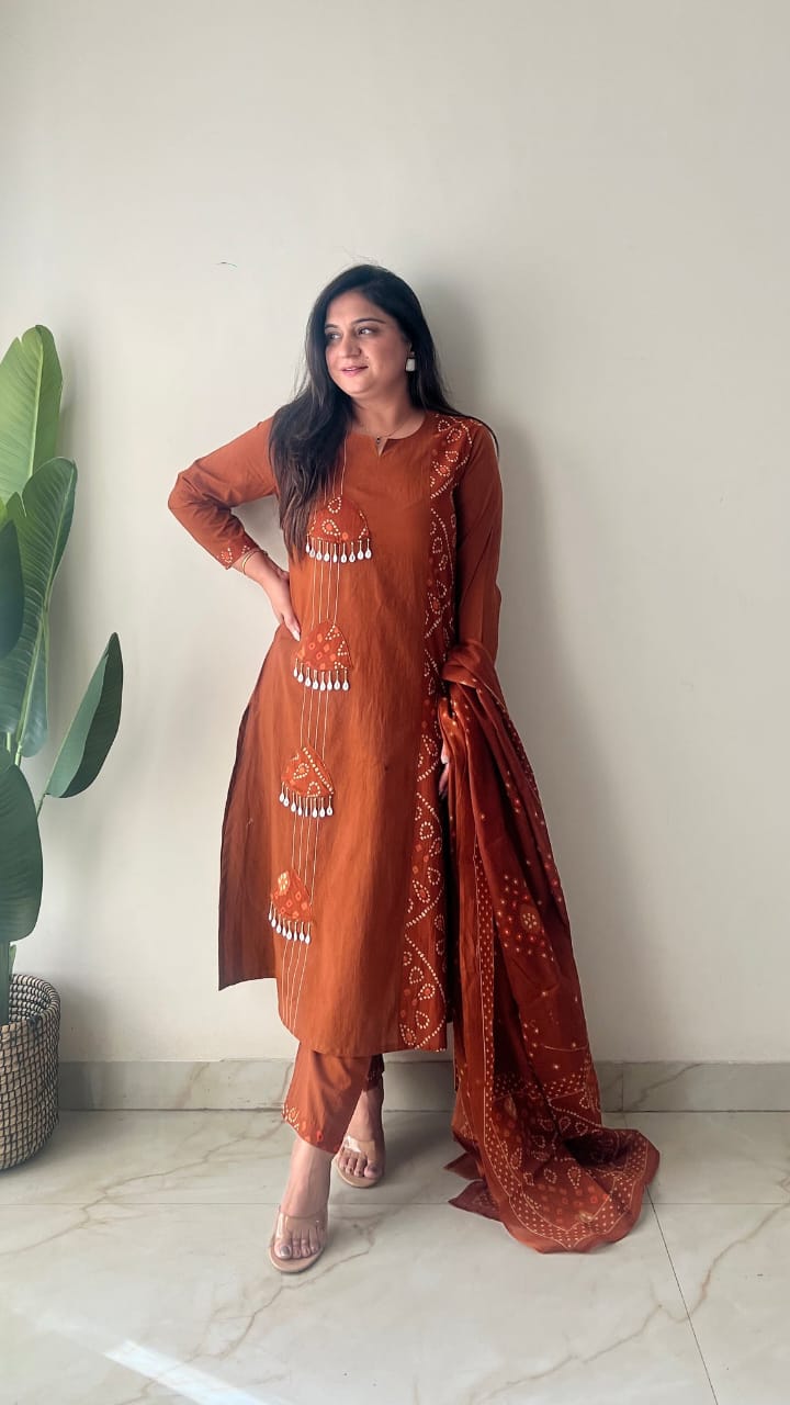 Women’s heavy cotton kurti pant dupatta set for daily wear