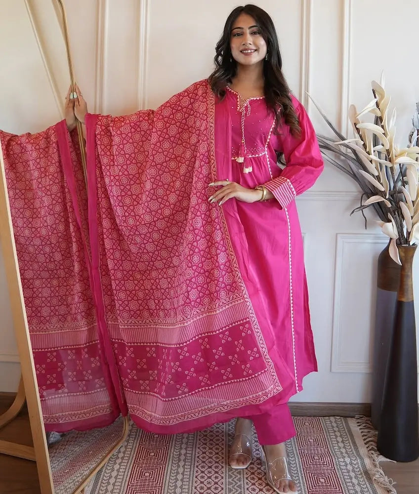 Heavy Cotton Three-Piece Suit Set for Women – Front View