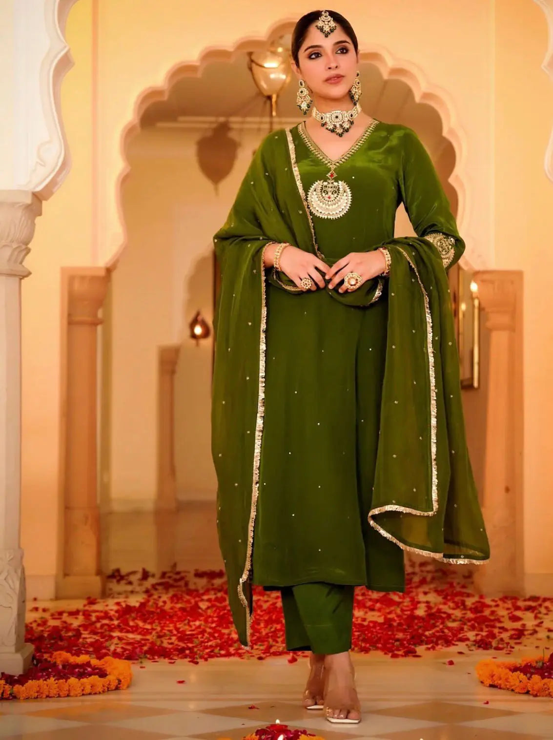 Chinon straight kurta with Crosia lace and attached lining