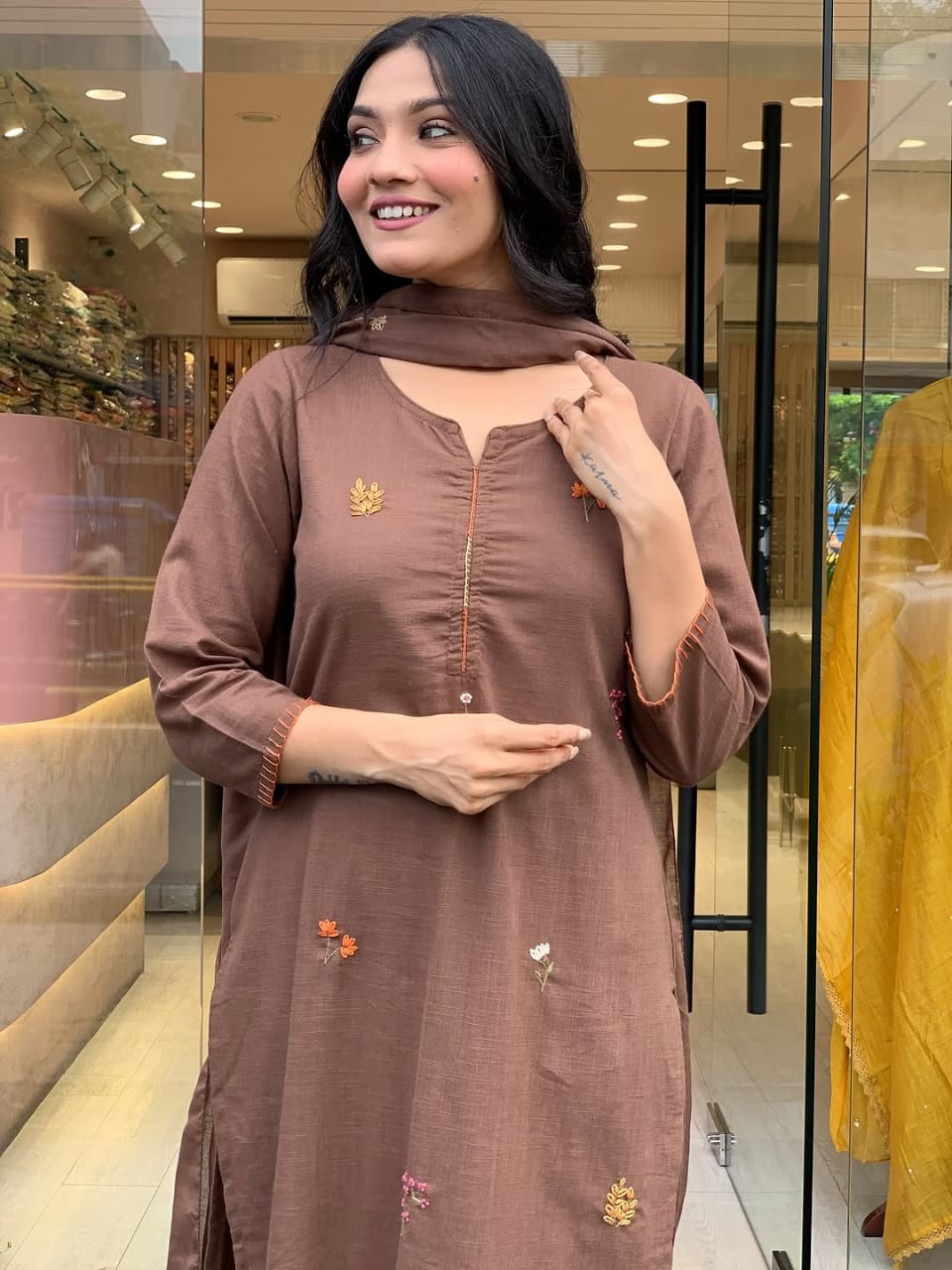 Pure fine cotton kurti pant dupatta set for women