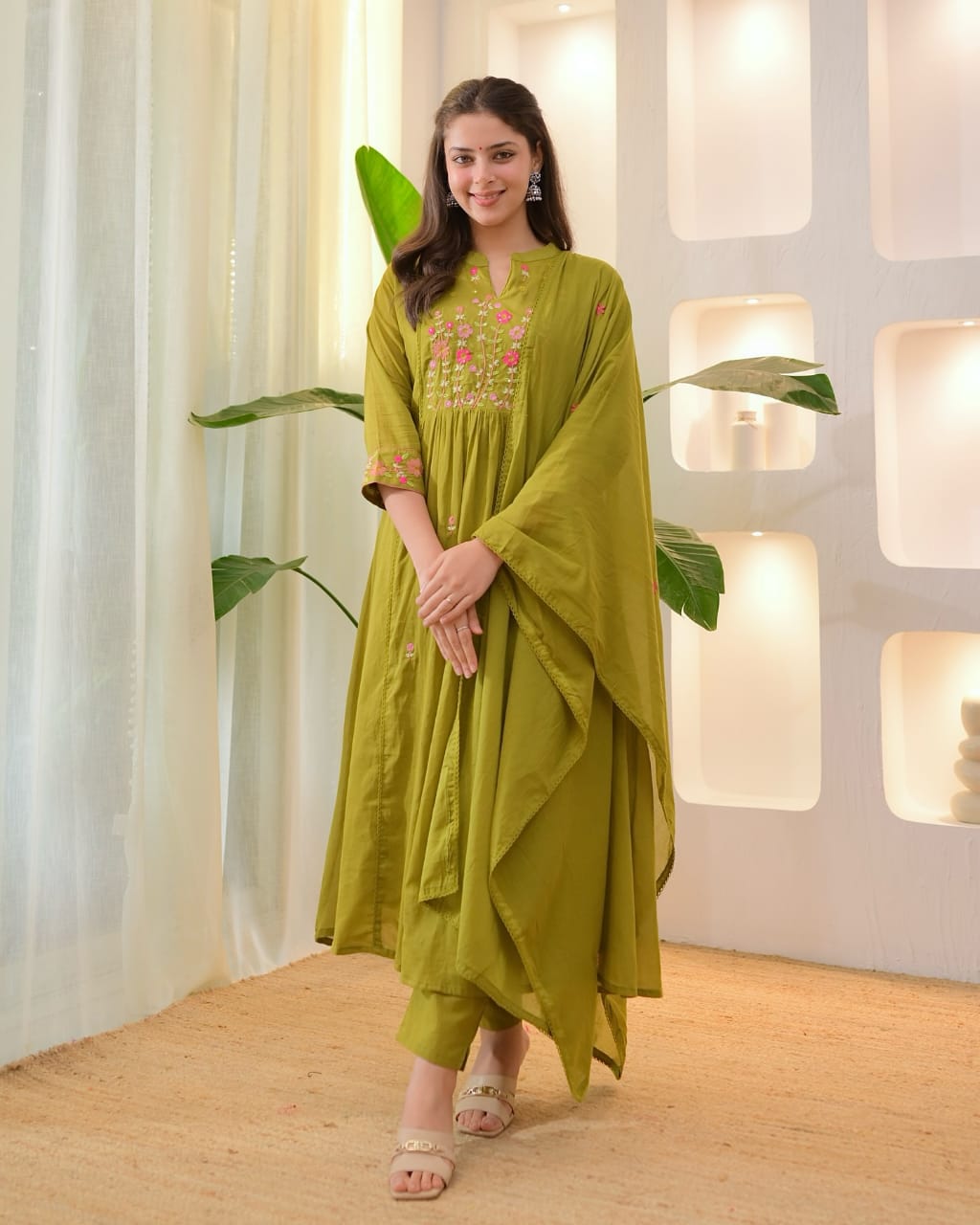 Premium cotton embroidered kurti set showroom design