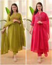 Heavy embroidery cotton kurti pant dupatta set for festive wear