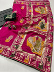 Maabetii Pink Pure Dola Silk Meenakari Zari Work Saree with Contrast Blouse