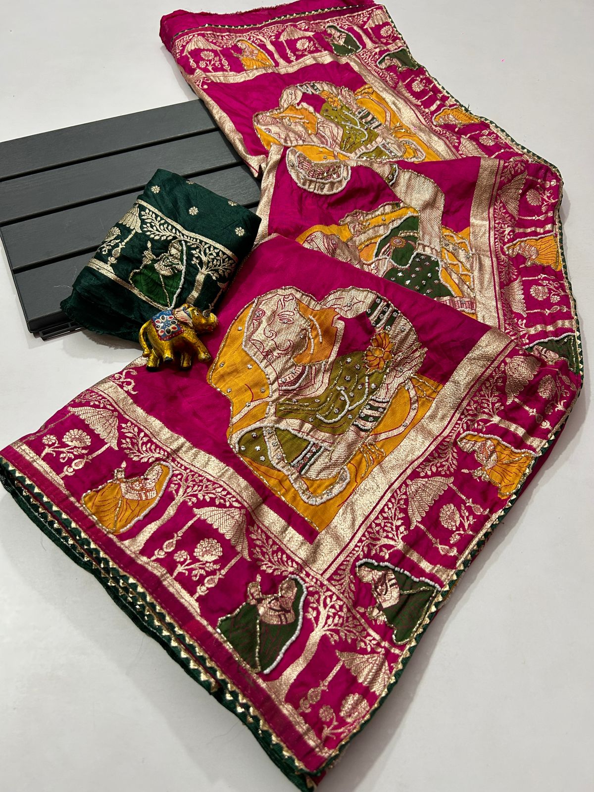 Maabetii Pink Pure Dola Silk Meenakari Zari Work Saree with Contrast Blouse