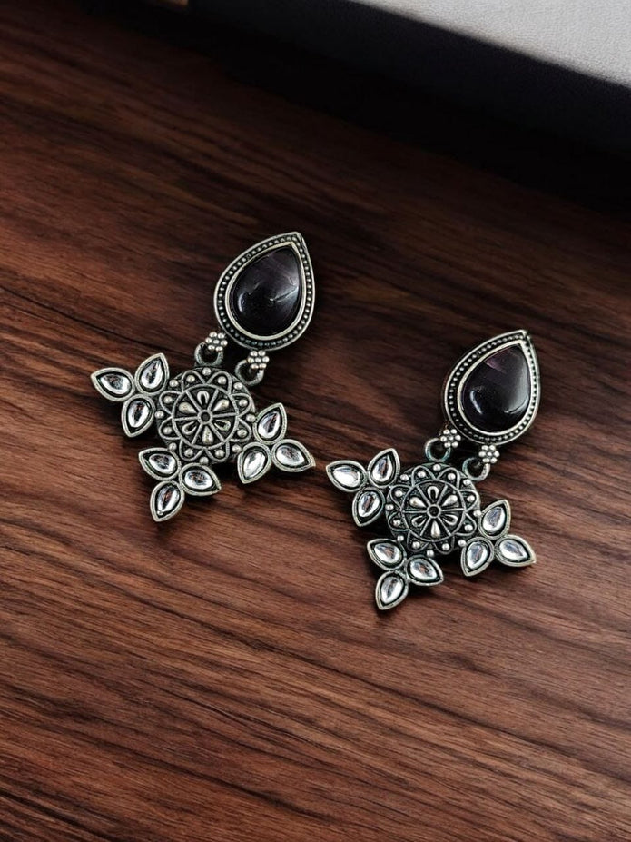 Maabetii Silver Look- Alike Earring with Attractive Drop Monalisa Stone Work